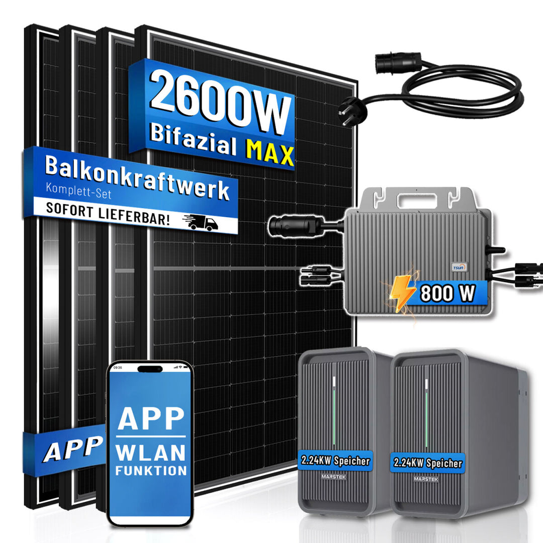 GREENSUN + TSUN Solarspeicher Balkonkraftwerk 2600W