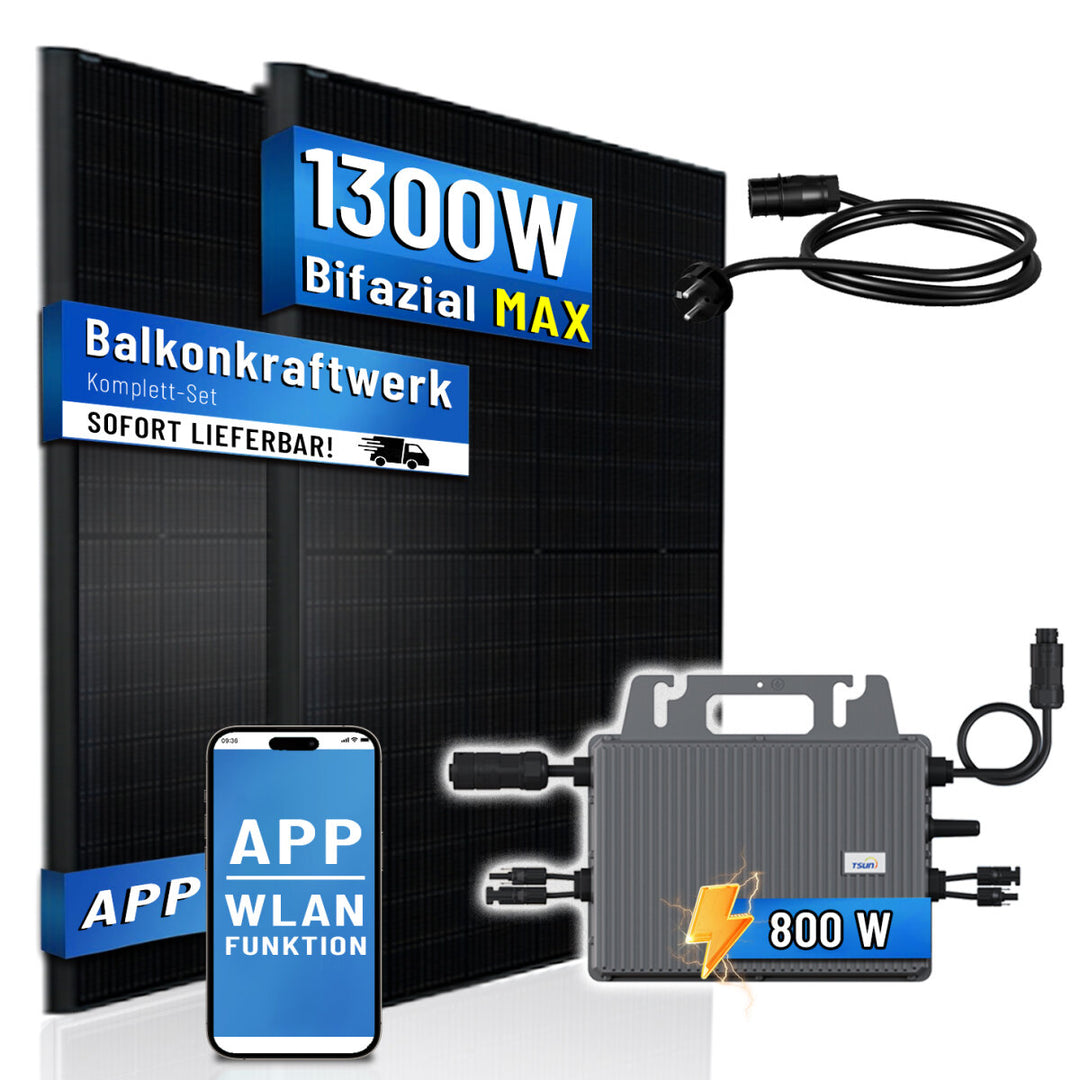 TSUN Balkonkraftwerk 1300 W Solarmodule Vollschwarz Bifazial