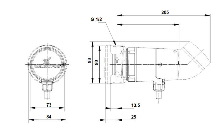 GRUNDFOS Umwälzpumpe UP 15-14 BU 80 Art. 96433884