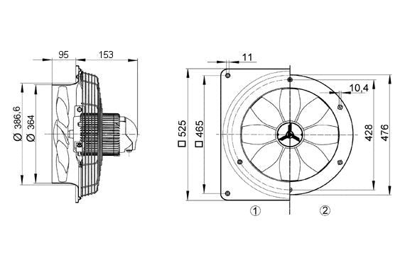 Maico Axial-Wandventilator DZS 35/6 B Stahlwandring, Drehstrom, DN350