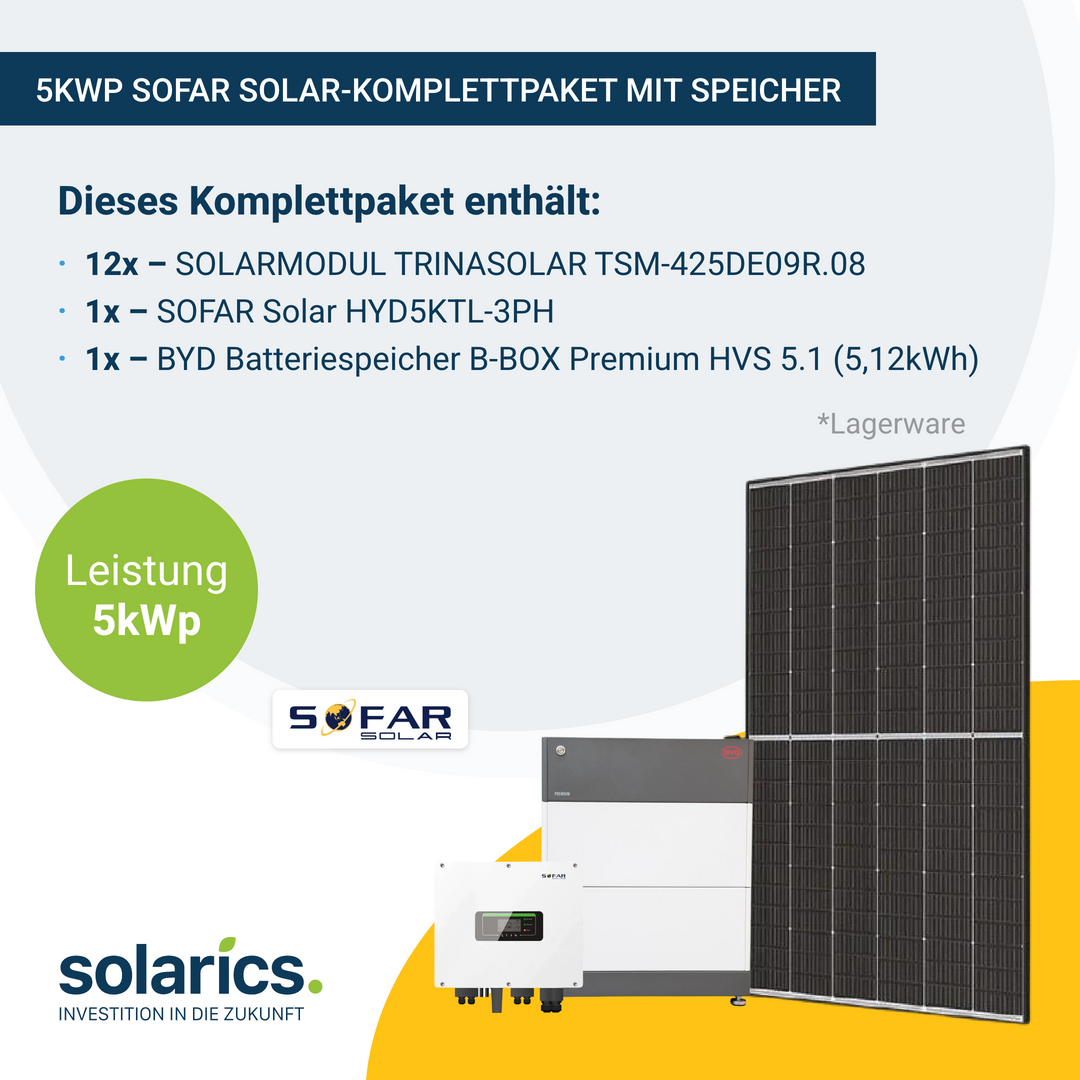 5kWp SOFAR Solar-Komplettpaket mit Speicher