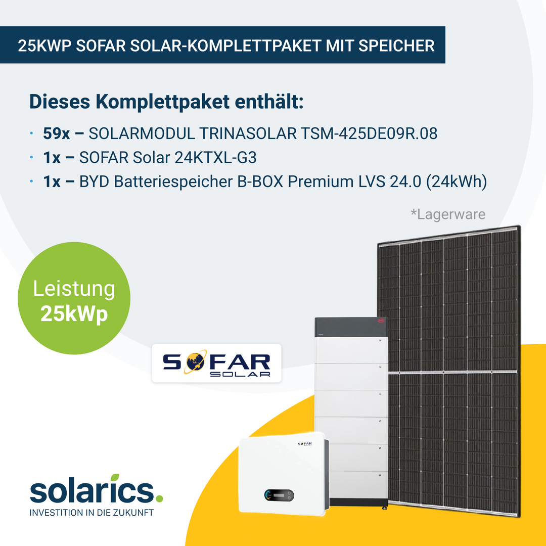 25kWp SOFAR Solar-Komplettpaket mit Speicher