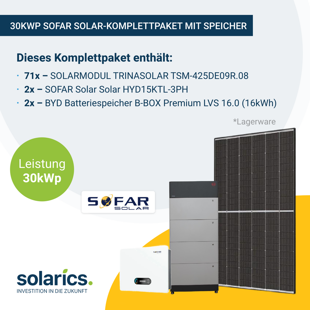 30kWp SOFAR Solar-Komplettpaket mit Speicher