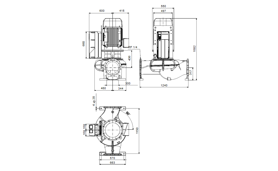 GRUNDFOS Einstufige Inlinepumpe TPE 300-290/4 NC-A3-F-O-DAQF-UW3 Art. 99474016