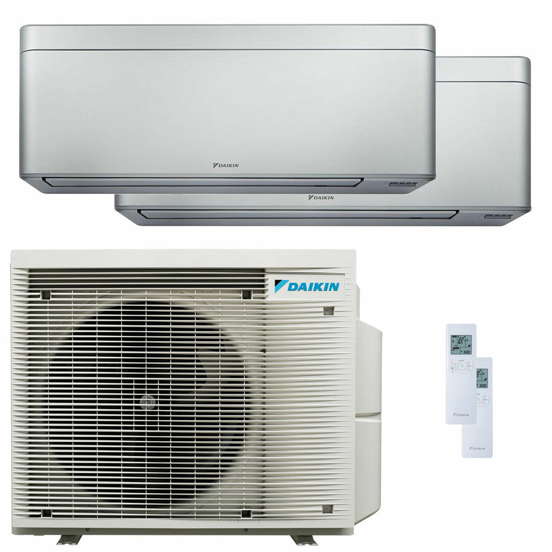Daikin Stylish Silver 12000+12000 BTU – Multisplit-Klimagerät (2 Innengeräte), 5/5,6 kW, R32, A+++/A++, WLAN