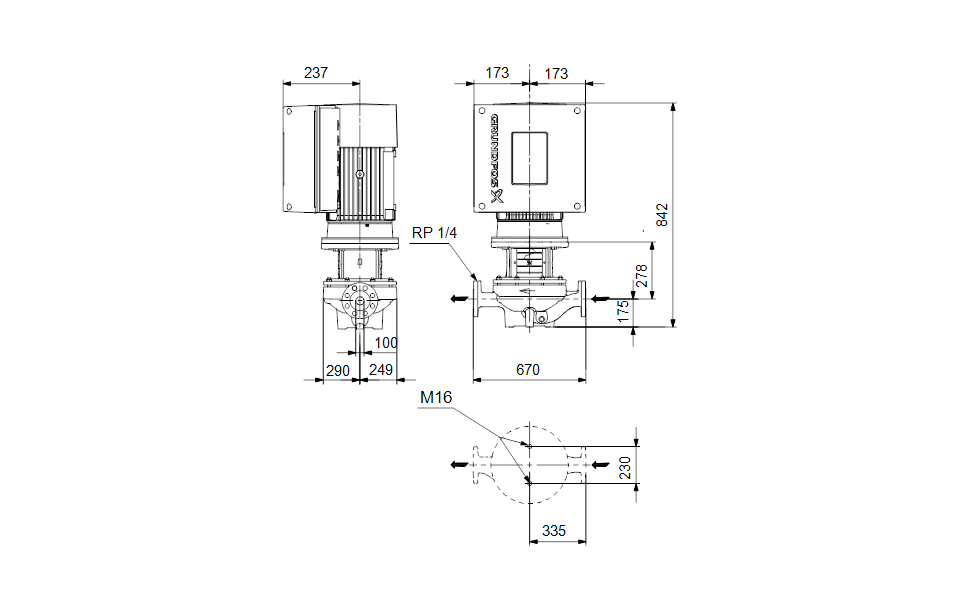 GRUNDFOS Einstufige Inlinepumpe TPE 100-200/4 A-F-A-BQQE-MWA Art. 99113707