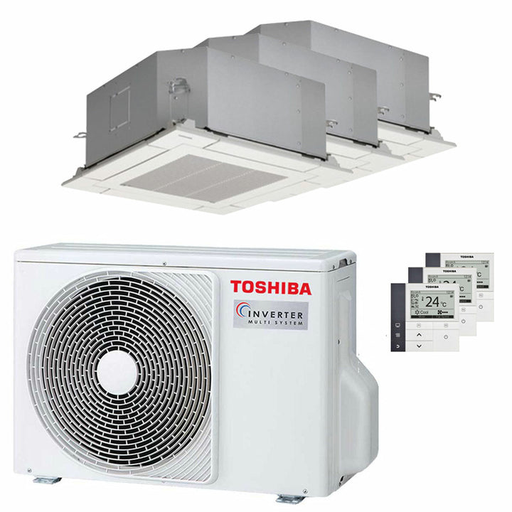 Toshiba Kassettengerät Kompakt U2 4-Wege 9000+9000+12000 BTU – Multisplit-Klimagerät (3x), 5,2/6,8 kW, R32, A+++/A++