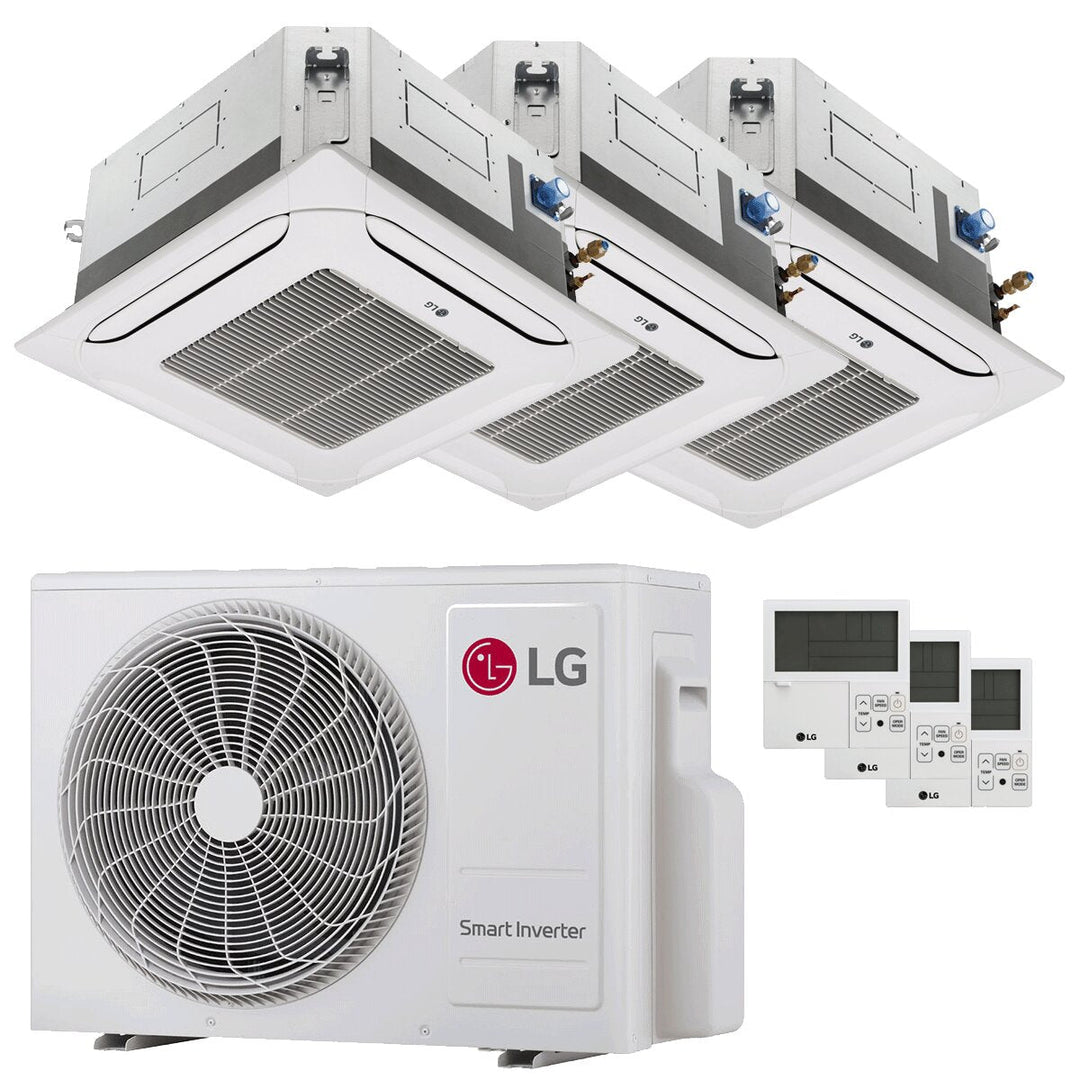 LG Kassettengerät 4-Wege LG 9000+9000+9000 BTU – Multisplit-Klimagerät (3x), 5,27/6,33 kW, R32, A+++/A++