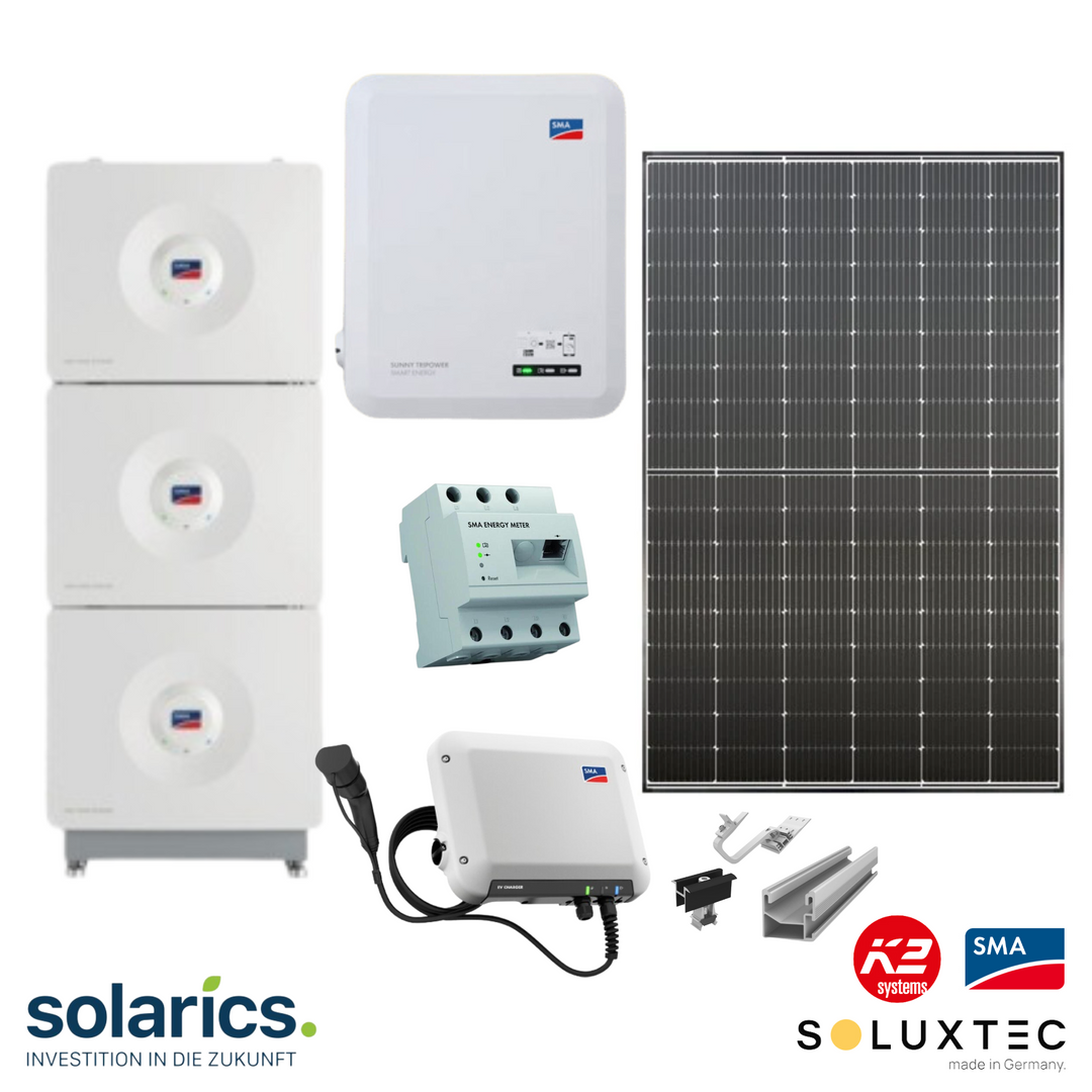 10.66 kWp German Brand SOLUXTEC Solar-Komplettpaket Module + SMA WR + SMA Ladestation + Zubehör