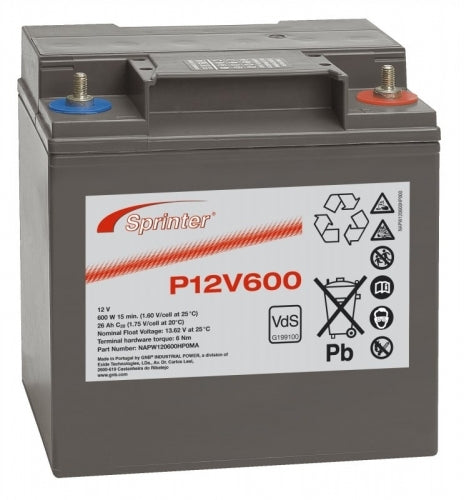 Exide Sprinter P12V600 Bleiakku mit 12V und 24Ah