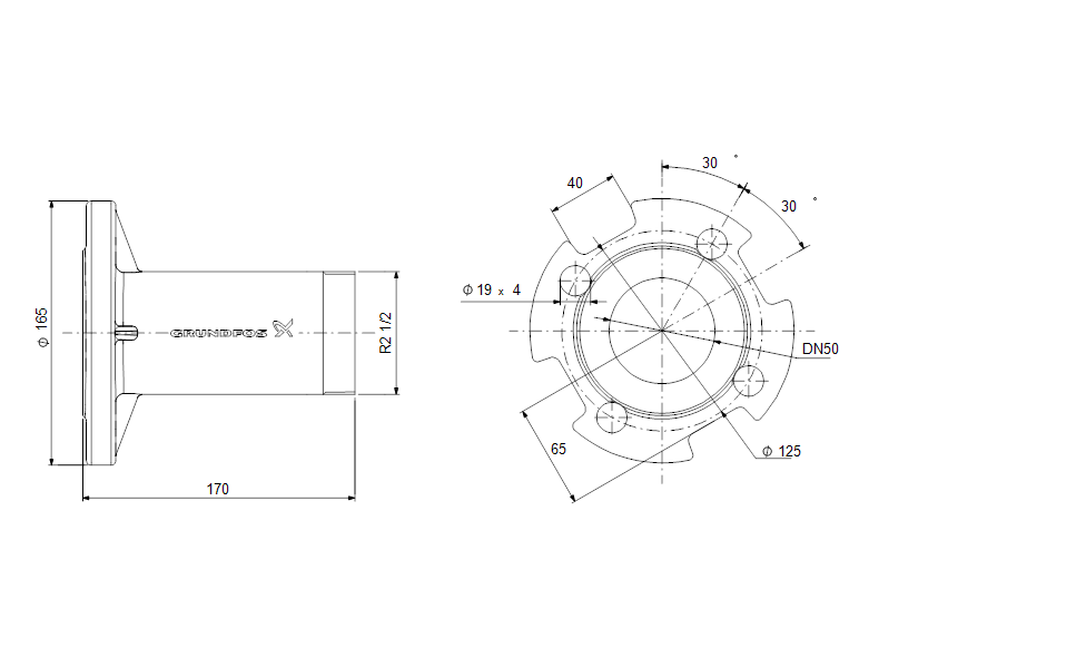 GRUNDFOS Adapter 2 1/2"R - PN 16/40 Art. 120125