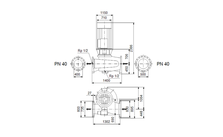 GRUNDFOS einstufige inlinepumpen TP 400-470/4 A-F-A-DBUE-YW3 Art. 96162126