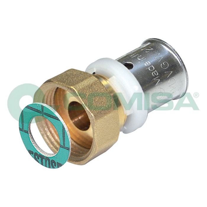 Comisa Pressübergang gerade mit Überwurfmutter flachdichtend 3/4" IG x Ø 20 mm, Wasser