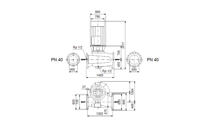 GRUNDFOS einstufige inlinepumpen TP 400-670/4 A-F-A-DBUE-YW3 Art. 96162129