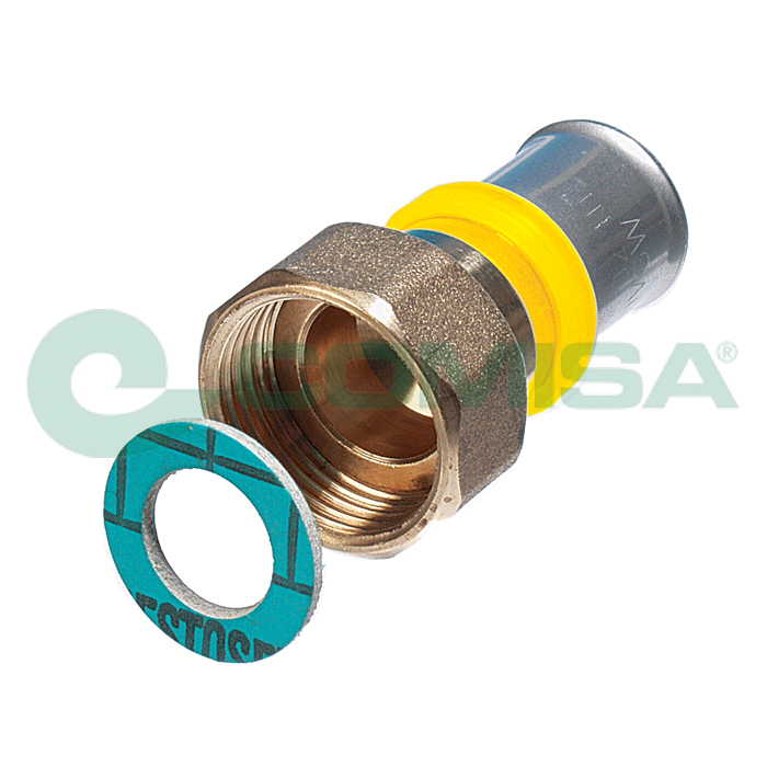 Comisa Pressübergang gerade mit Überwurfmutter flachdichtend 3/4" IG x Ø 20 mm, Gas