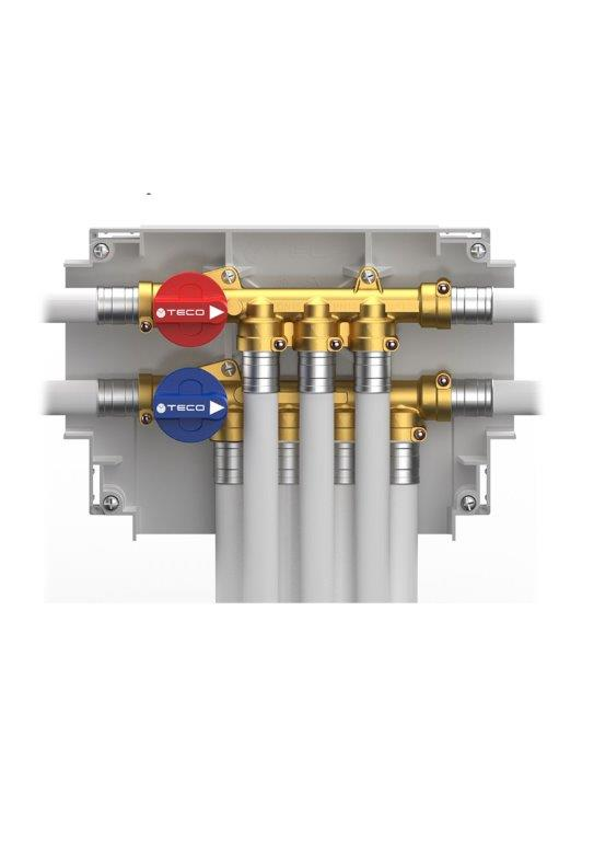 Teco Fastec K4.2 Unterputz-Wasserverteiler mit 2 Hauptabsperrungen, 4+5 Abgänge