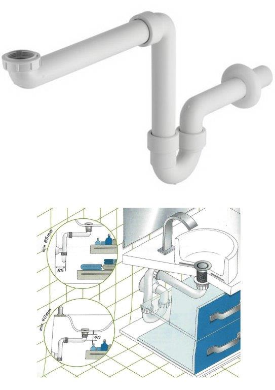 OMP Tea Platzspar-Siphon für Waschtisch, ABS weiß, 1 1/4"