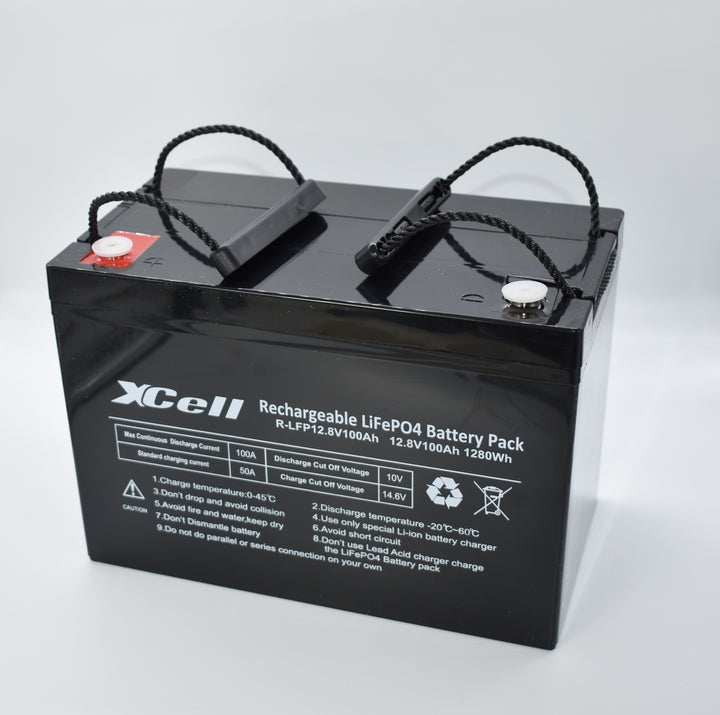 H1: XCELL XCELFP12100 LiFePO4 Akku mit 12,8 V und 100 Ah