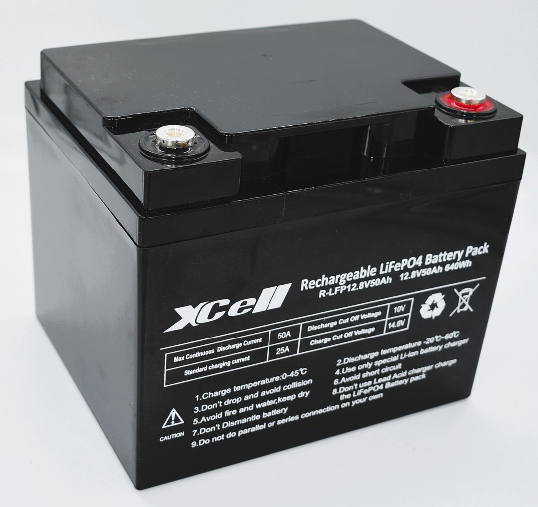XCELL LFP1250L LiFePO4 Akku mit 12,8 V und 50 Ah