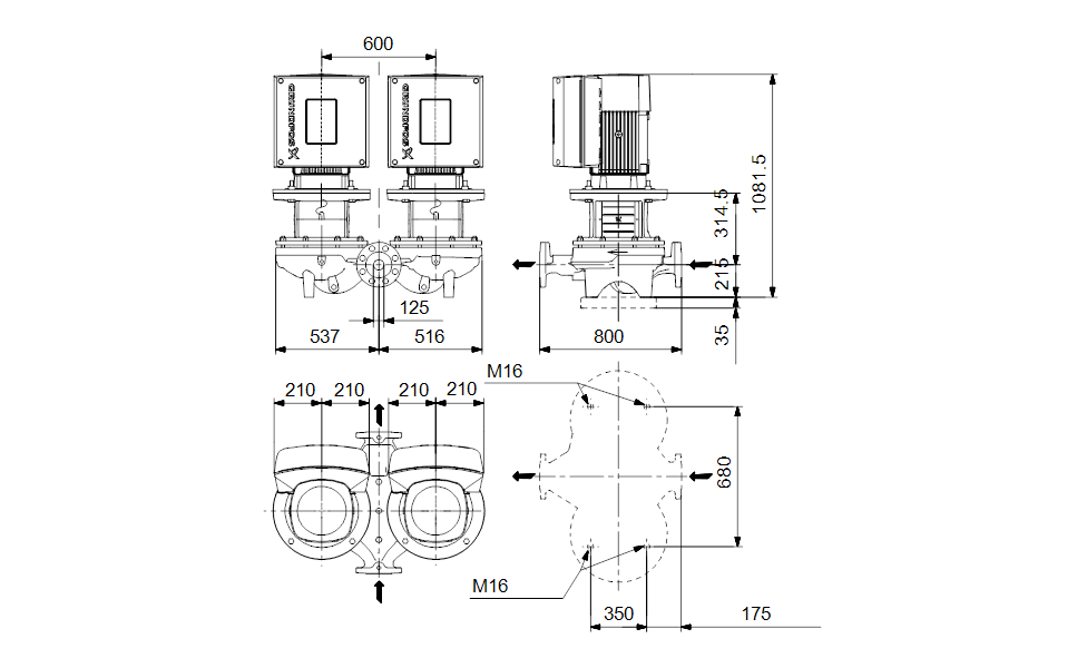 GRUNDFOS Einstufige Inlinepumpe TPED 125-340/4 A-F-B-BQQE-QWA Art. 92959206