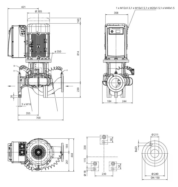 WILO Trockenläufer-Kreiselpumpe CronoLine IL-E 150/230-15/4 Art. 2221318