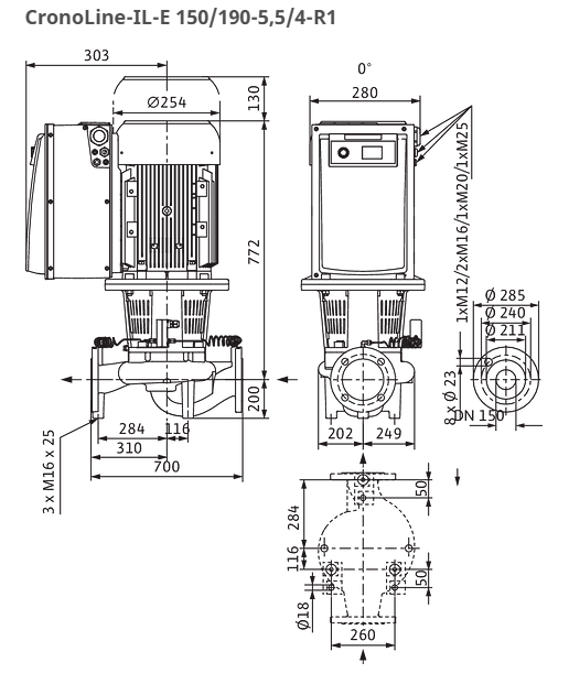 Wilo Pumpe CronoLine IL-E 150/190-5,5/4-R1-S1 Art. 2193266