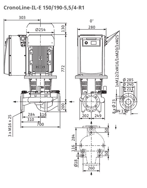 Wilo Pumpe  CronoLine IL-E 150/190-5,5/4-R1Art. 2159376
