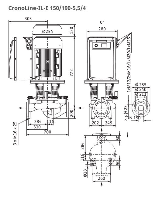 Wilo Pumpe CronoLine IL-E 150/190-5,5/4-S1 Art. 2193261
