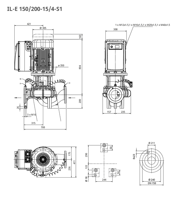 Wilo Pumpe CronoLine IL-E 150/200-15/4-S1 Art. 2226299