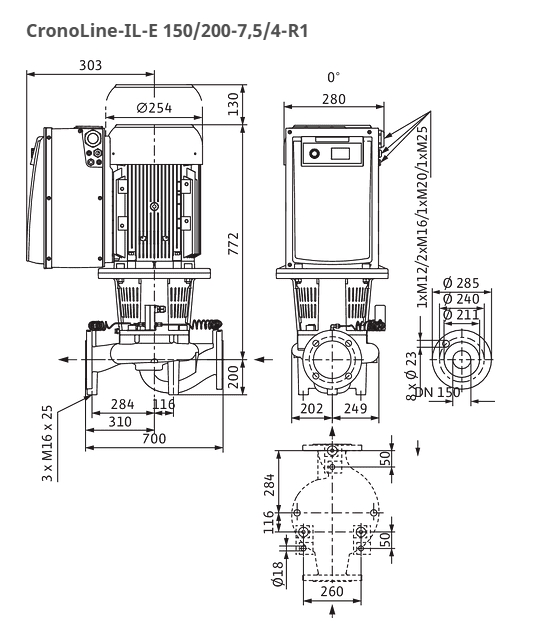 Wilo Pumpe  CronoLine IL-E 150/200-7,5/4-R1-S1 Art. 2193267