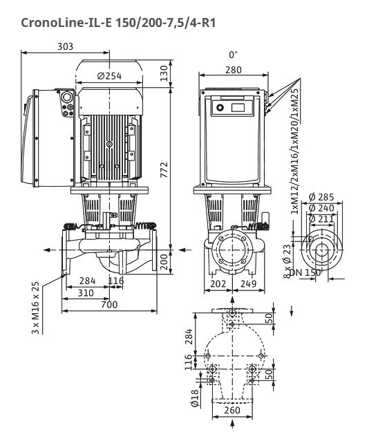 Wilo Pumpe CronoLine IL-E 150/200-7,5/4-R1 Art. 2159377