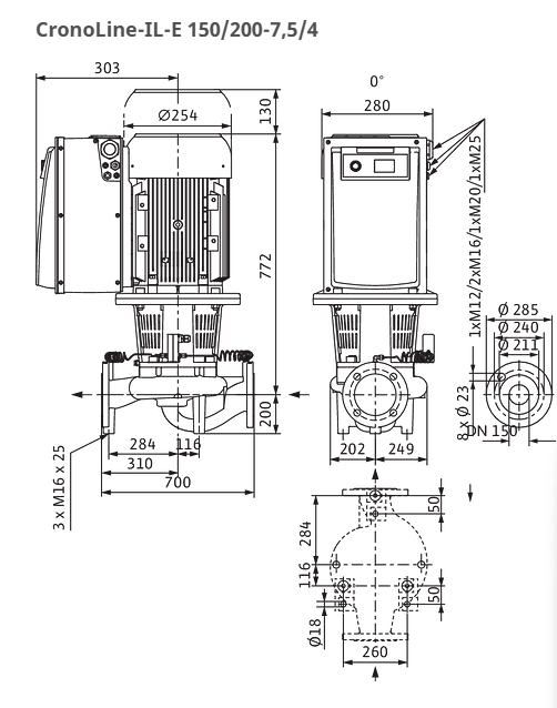Wilo Pumpe CronoLine IL-E 150/200-7,5/4-S1Art. 2193262