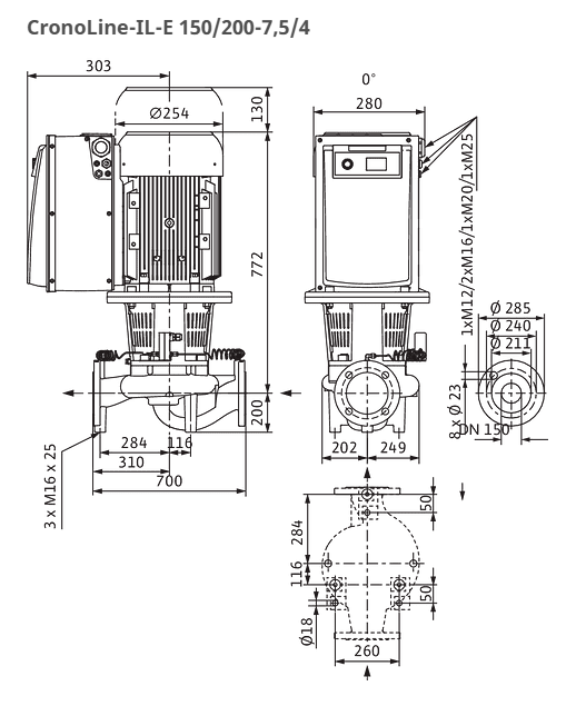 Wilo Pumpe CronoLine IL-E 150/200-7,5/4 Art. 2159329