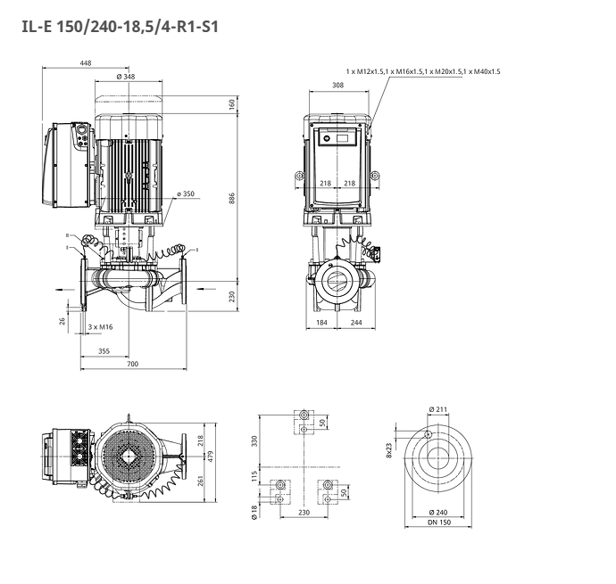 Wilo Pumpe CronoLine IL-E 150/240-18,5/4-R1-S1 Art. 2221317
