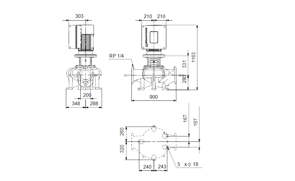 GRUNDFOS Einstufige Inlinepumpe TPE 200-190/4 A-F-A-BQQE-PWA Art. 92953051