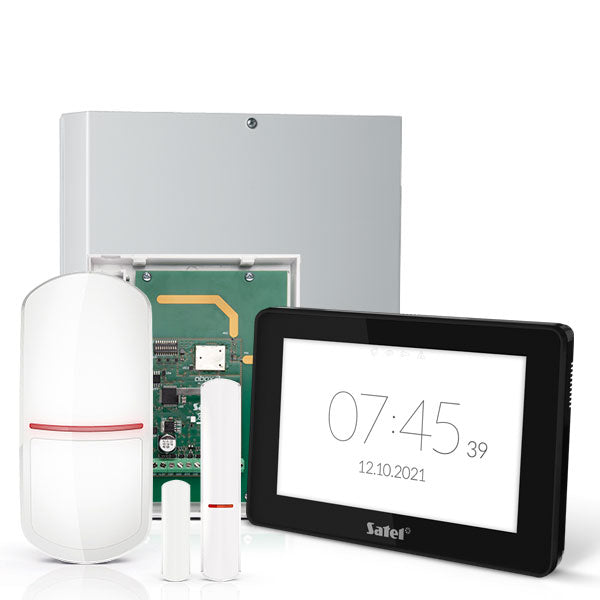 Integra 32 RF-Paket mit schwarzer INT-TSH2 7-Zoll-Touchscreen-Tastatur, RF-Modul, drahtlosem Multifunktionsmelder und PIR