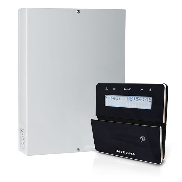 Satel INTEGRA 64 Plus-Paket mit 16 (3EOL) Zonen für Antimaskierung, schwarzer INT-KLFR-Proximity-Tastatur und IP-Modul