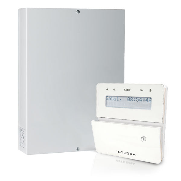 Satel INTEGRA 64 Plus-Paket mit 16 (3EOL) Zonen für Antimaskierung und weißer Näherungstastatur INT-KLFR
