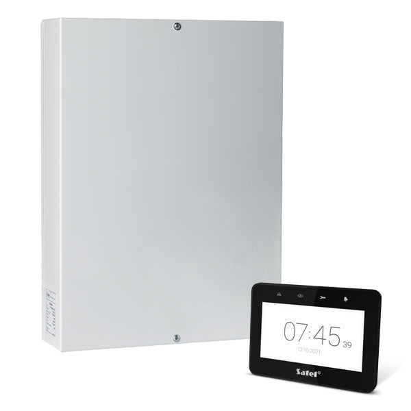 Satel INTEGRA 64 Plus-Paket mit 16 (3EOL) Zonen für Antimask, schwarzer INT-TSG2 4,3-Zoll-Touchscreen-Tastatur und IP-Modul