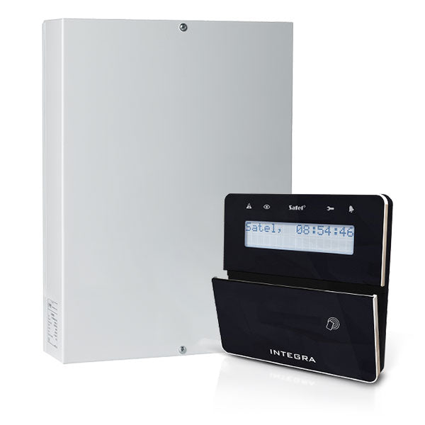 Satel INTEGRA 128 Plus-Paket mit 16 (3EOL) Zonen für Antimaskierung, schwarzer INT-KLFR-Proximity-Tastatur und IP-Modul