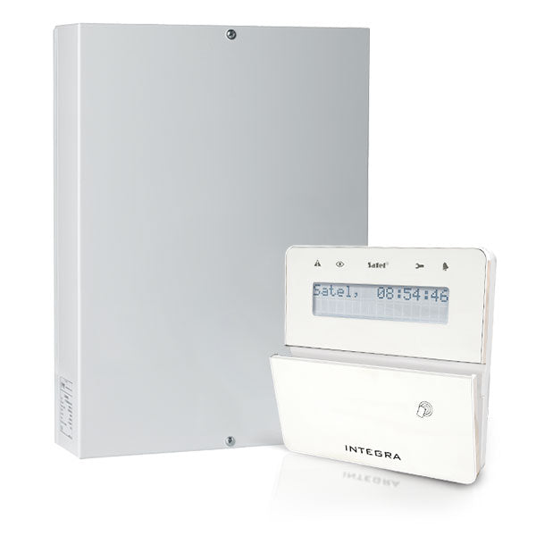 Satel INTEGRA 128 Plus-Paket mit 16 (3EOL) Zonen für Antimaskierung mit weißer INT-KLFR-Proximity-Tastatur
