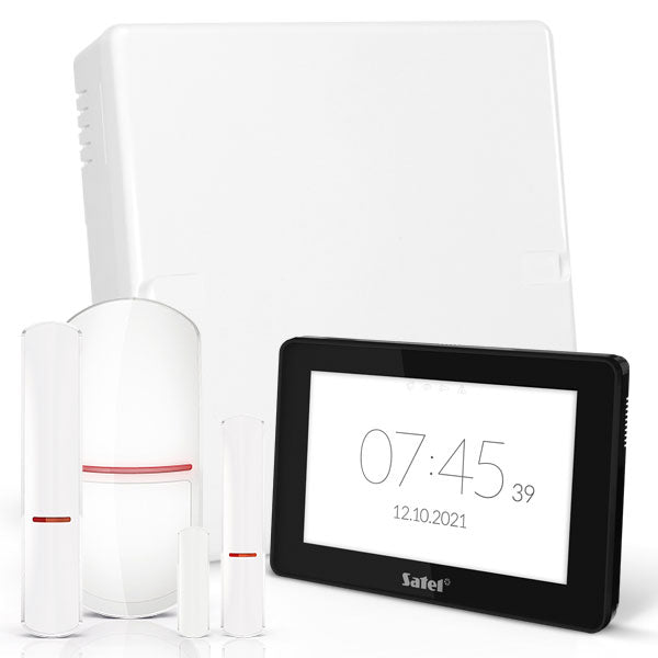 Integra VERSA IP RF-Paket mit schwarzer INT-TSH2 7-Zoll-Touchscreen-Tastatur, RF-Modul, drahtlosem Multifunktionsmelder und PIR