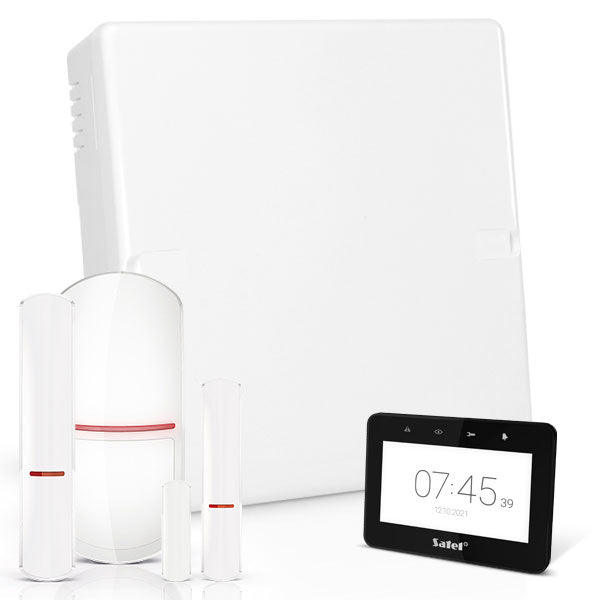 Satel VERSA PLUS LTE RF-Paket mit schwarzer INT-TSG2 4,3-Zoll-Touchscreen-Tastatur, RF-Modul, drahtlosem Multifunktionsmelder und PIR