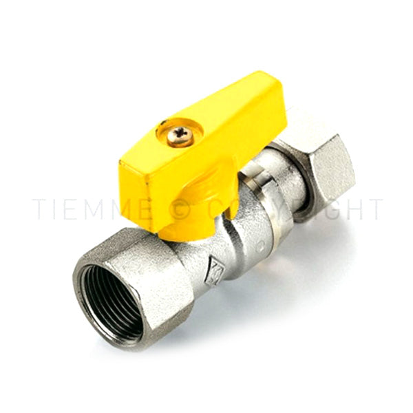 Tiemme gerades Ventil für Gas 1/2"f mit Drehgelenk und gelbem Hebel 2220011