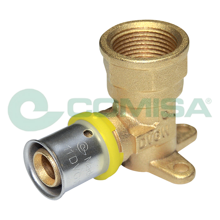 Comisa Press-Wandwinkel 1/2" IG x Ø 16 mm, mit Befestigungslasche, Gas