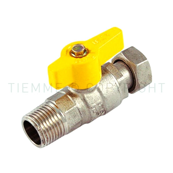 Tiemme gerades Ventil für Gas 1/2" mit Drehgelenk und gelbem Hebel 2220007