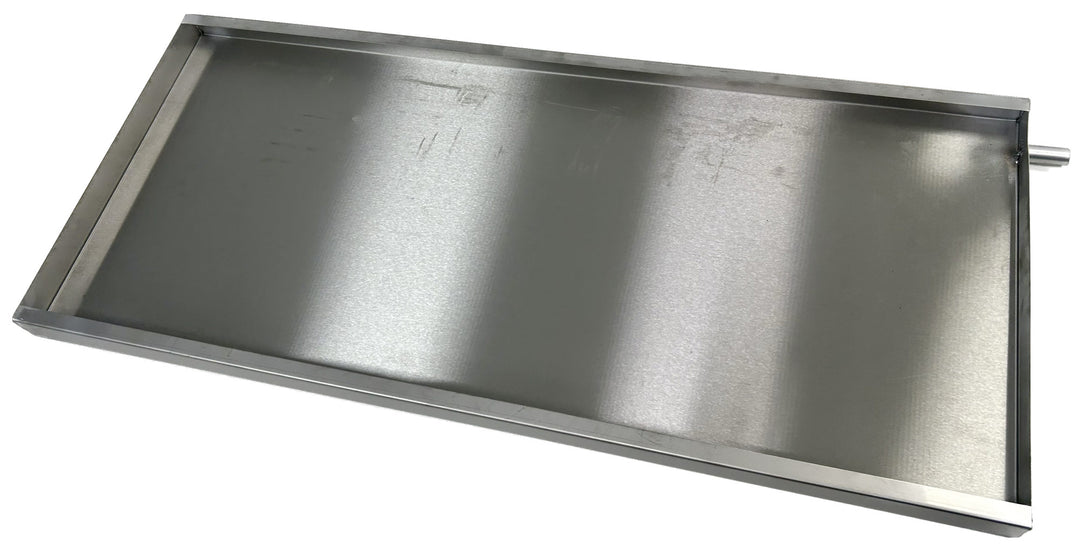 Kondensatwanne Edelstahl klein, seitlicher Ablauf Ø 14 mm 380x875 mm