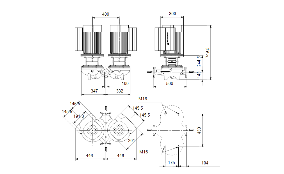 GRUNDFOS Einstufige Inlinepumpe TPED 100-200/2 A-F-A-BQQE-LWB Art. 99114622