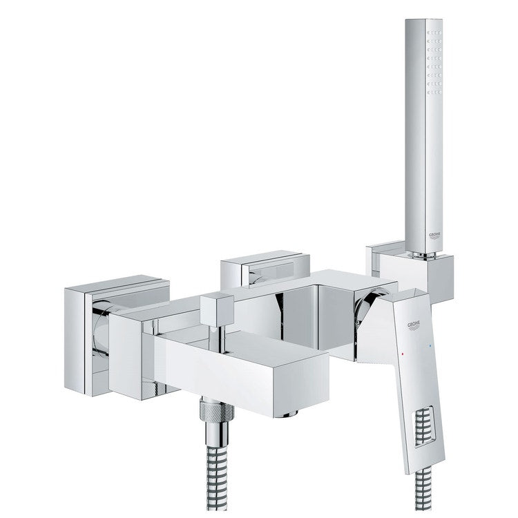 Grohe Einhebelmischer für Badewanne oder Dusche, wandmontiert, mit Umsteller, Duschkopf 27698, Duschhalterung und 150 cm Schlauch, Chromoberfläche EUROCUBE 23141000