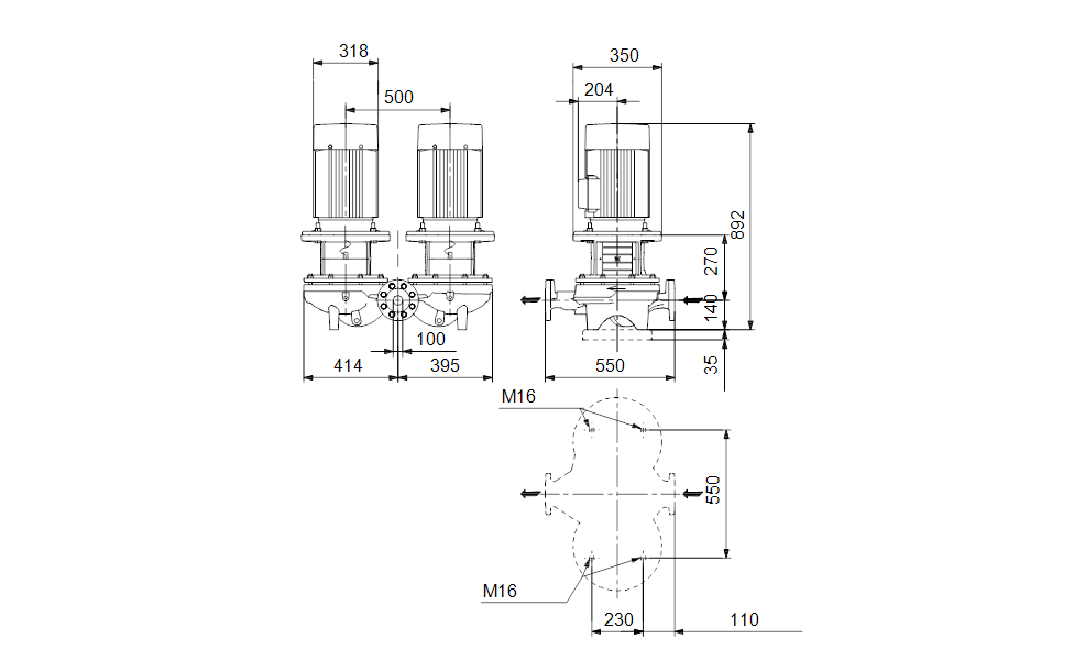 GRUNDFOS Einstufige Inlinepumpe TPD 100-250/2 A-F-A-BQQE-NW1 Art. 96109248